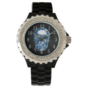 Blue Chrome Skull Watch