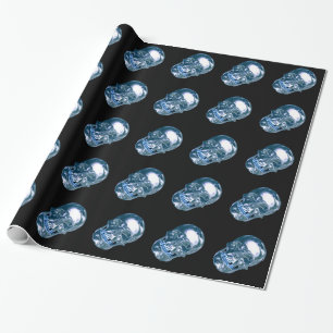 Blue Chrome Skull Wrapping Paper