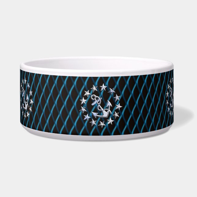 Blue Chrome Style Yacht Flag on Grille Print (Left)