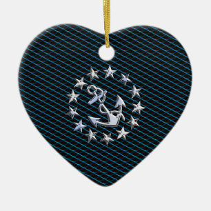 Blue Chrome Style Yacht Flag on Grille Print Ceramic Ornament