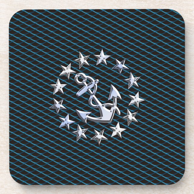 Blue Chrome Style Yacht Flag on Grille Print Coaster (Front)