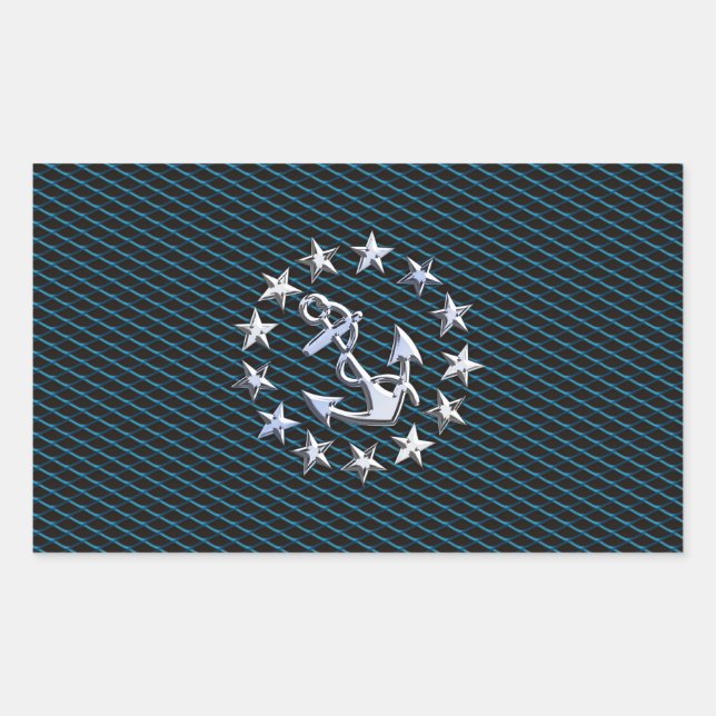 Blue Chrome Style Yacht Flag on Grille Print Sticker (Front)