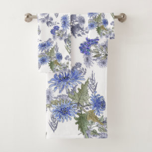 Blue chrysanthemums bath towel set