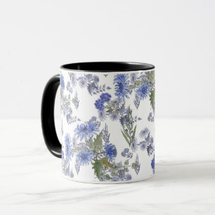 Blue chrysanthemums , watercolor mug