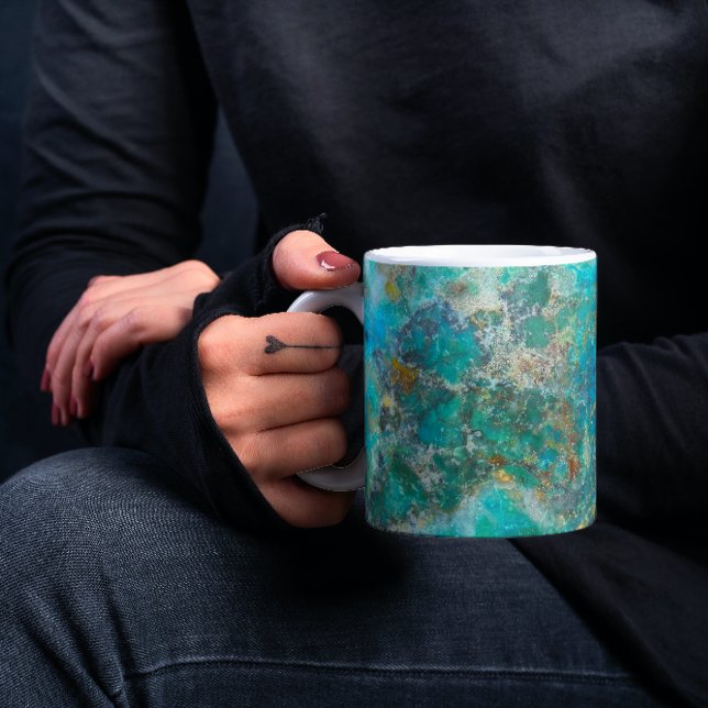 Blue Chrysocolla Mineral Stone Coffee Mug (In Situ Held)