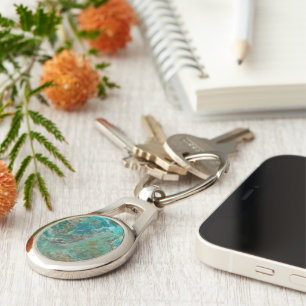 Blue Chrysocolla Mineral Stone Keychain