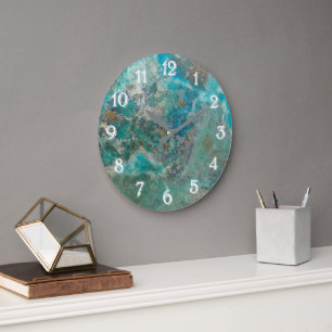 Blue Chrysocolla Mineral Stone with White Numerals Large Clock