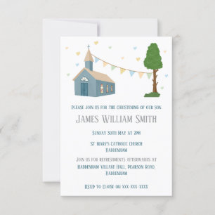 Blue Church Design for Baptism or Christening Invitation