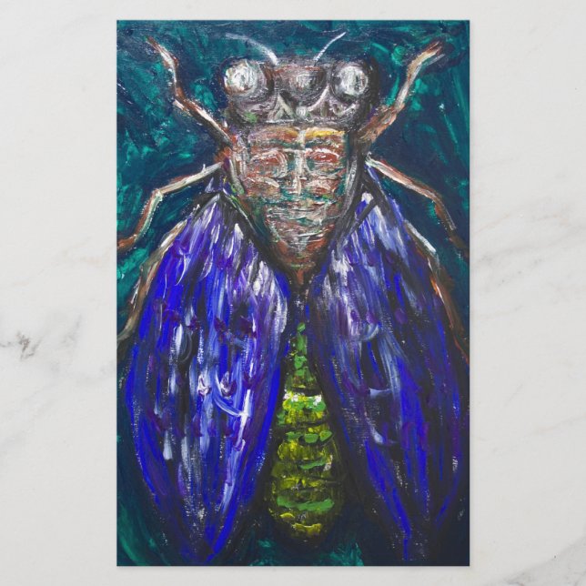 Blue Cicada (Surreal Realism insect painting) (Front)