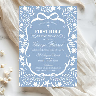 Blue Cielito Lindo First Holy Communion Invitation