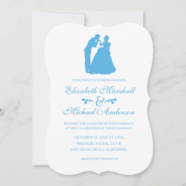 Blue Cinderella Mariage Silhouette Invitation (Devant)