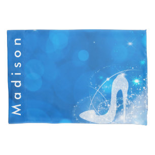 Blue Cinderella Sparkle High Heel Personalized Pillowcase