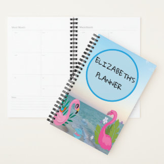 Blue Circle Flamingos Ocean Illustrations Planner