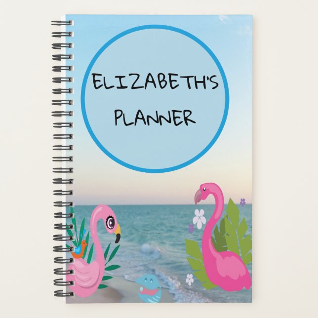Blue Circle Flamingos Ocean Illustrations Planner (Front)