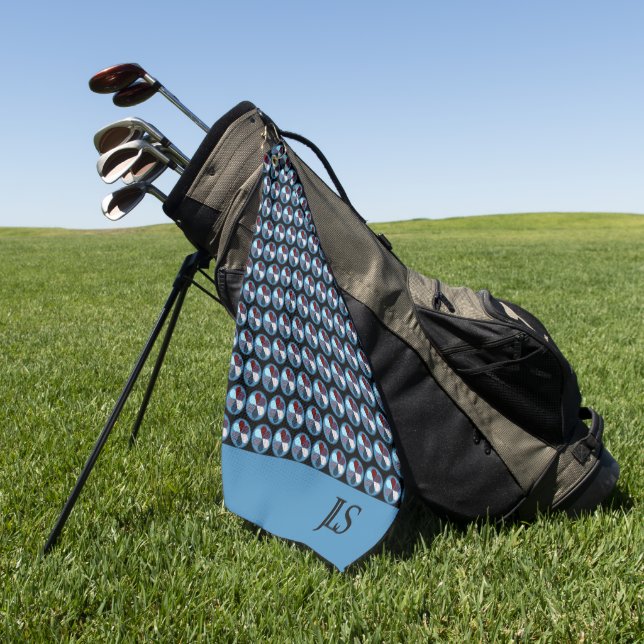 BLUE CIRCLE GEOMETRIC PATTERN MONOGRAM INITIALS GOLF TOWEL (Green)