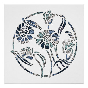 Blue Circle of Flowers Mandala Design Poster