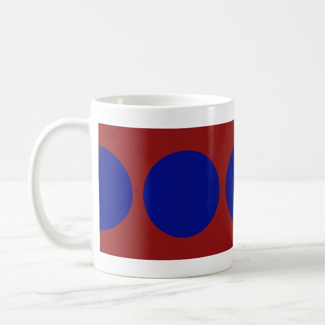 Blue Circles on Red Coffee Mug (Left)