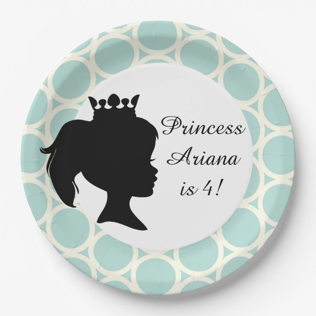 Blue Circles Princess Custom Birthday Paper Plates (Front)
