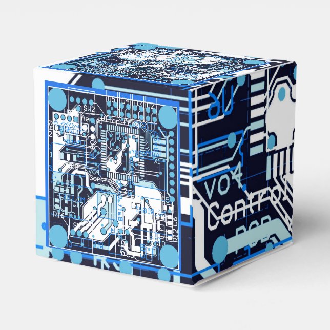 Blue Circuit Board Favor Box (Back Side)
