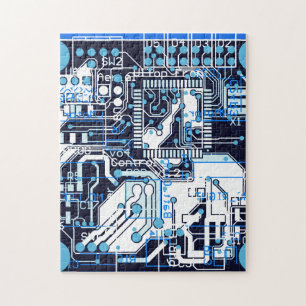 Blue Circuit Board Jigsaw Puzzle