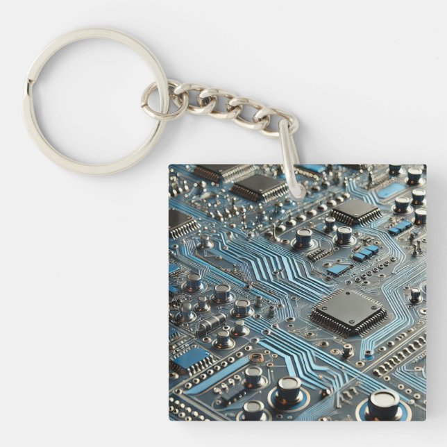Blue Circuit Board Keychain (Front)
