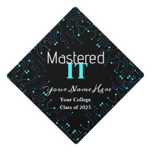 Blue Circuit Board Mastered IT Personalized Graduation Cap Topper