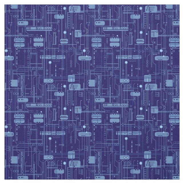 Blue Circuit Board Pattern Fabric (Swatch)