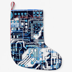 Blue Circuit Board Small Christmas Stocking