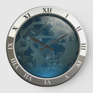 Blue Circuits & Gears Custom Large Clock