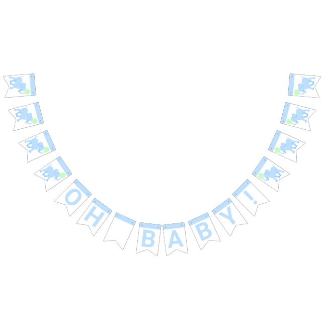 Blue Circus Cute Elephant Baby Shower Oh Baby Bunting Flags (All)