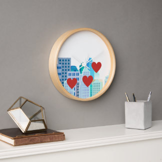 Blue City Buildings Cartoon Design Clock