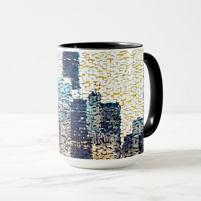 Blue city buildings in mosaic style with relief    mug (Front Right)