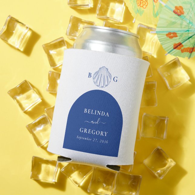 Blue Clam Seashells Coastal Seaside Beach Wedding Can Cooler (In Situ Summer)