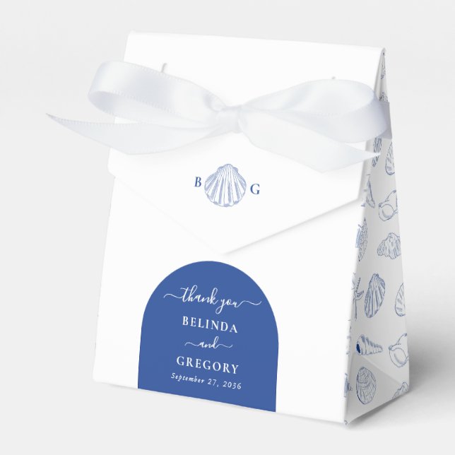 Blue Clam Seashells Coastal Seaside Beach Wedding Favor Box (Front Side)