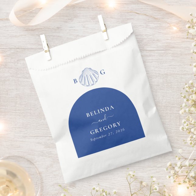Blue Clam Seashells Coastal Seaside Beach Wedding Favour Bag (Clipped)
