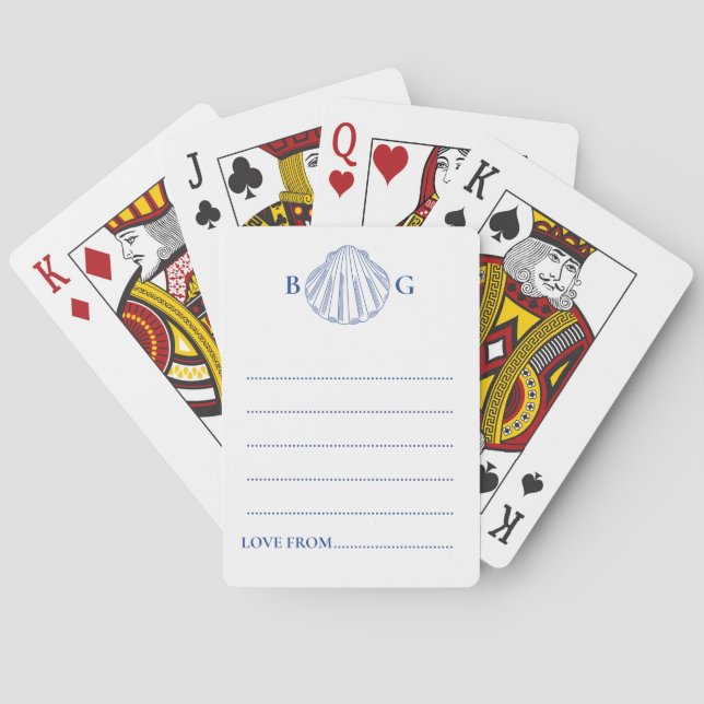 Blue Clam Seashells Coastal Wedding Guest Book Playing Cards (Back)