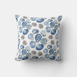 Blue Clam Shells Pattern Throw Pillow