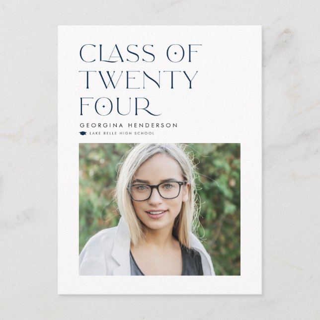 Blue Class of 2022 Modern Minimalist Graduation Postcard (Front)