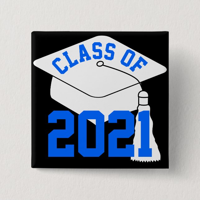 Blue Class of 2024 Grad Cap 2 Inch Square Button (Front)