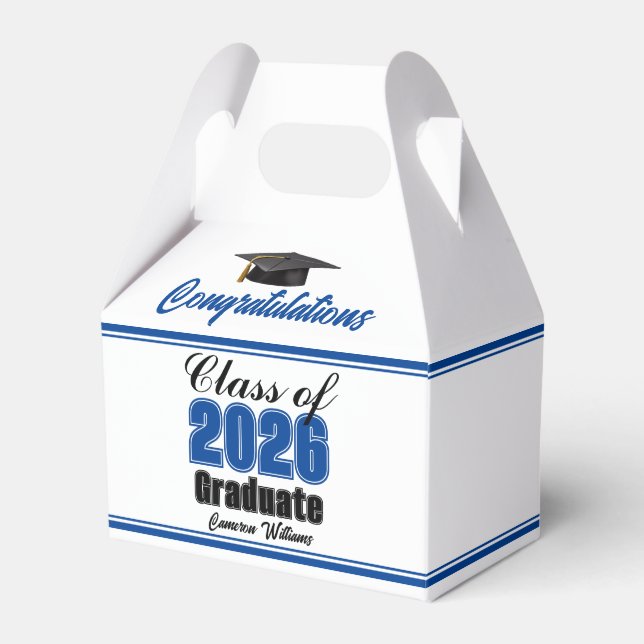 Blue Class of 2026 Custom Graduation Party Favor Box (Front Side)