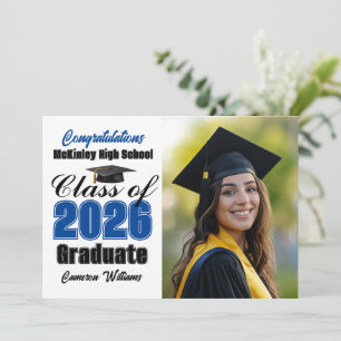 Blue Class of 2026 Graduate Photo Graduation Announcement