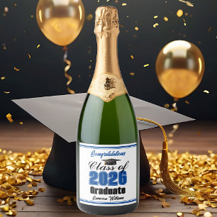 Blue Class of 2026 Graduation Party Custom Sparkling Wine Label