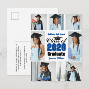 Blue Class of 2026 Graduation Photo Collage Announcement Postcard