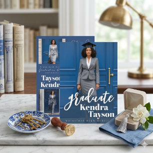 Blue Class of 2026 Modern 3 Photo Graduation Invitation