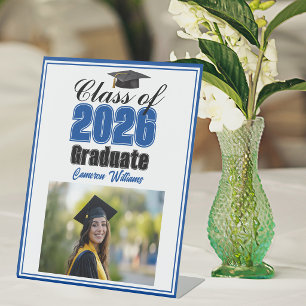 Blue Class of 2026 Photo Custom Graduation Party Pedestal Sign