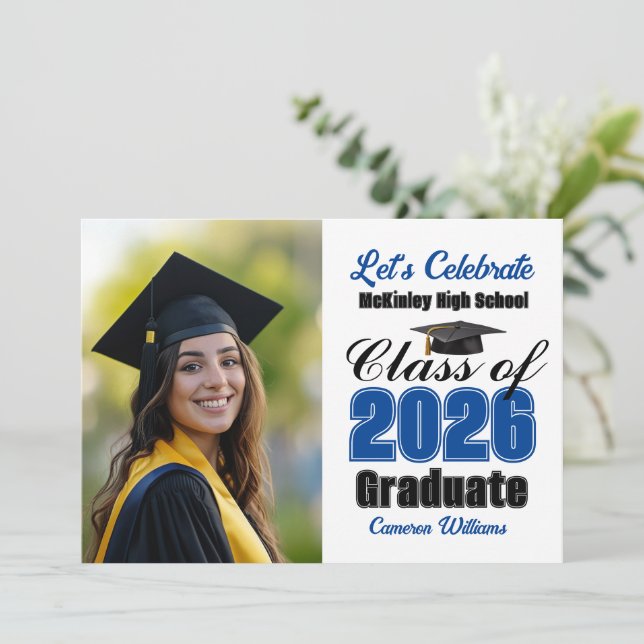Blue Class of 2026 Photo Graduation Party Invitation (Standing Front)
