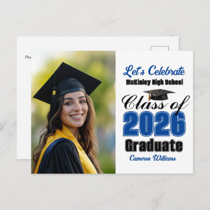 Blue Class of 2026 Photo Graduation Party Invitation Postcard