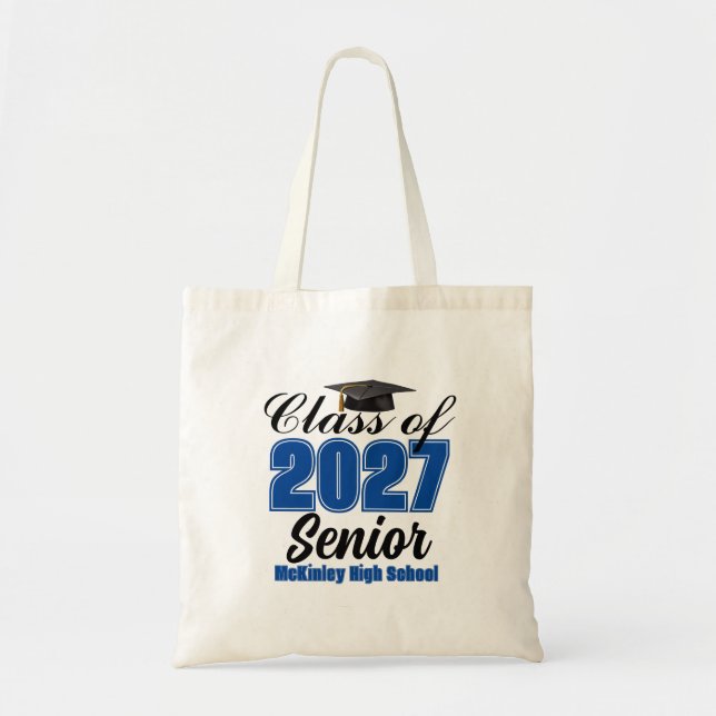 Blue Class of 2027 Senior Custom High School Tote Bag (Front)