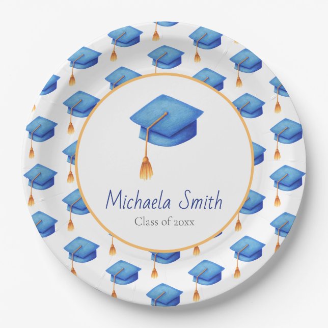 Blue Class of High School Graduation Party Paper Plate (Front)