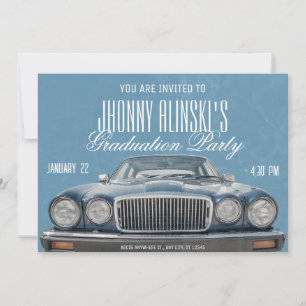 Blue Classic car graduation Invitation